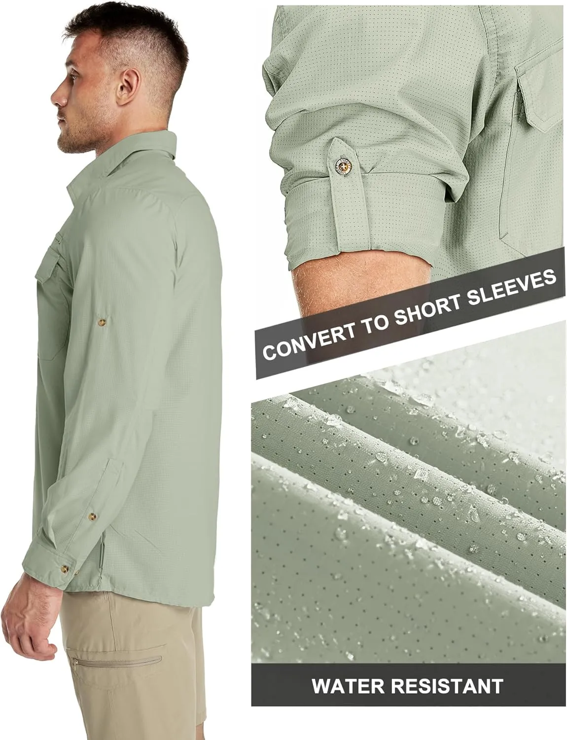 33,000ft Men's Long Sleeve Sun Protection Shirt UPF 50  UV Quick Dry Cooling Fishing Shirts for Travel Safari Camping Hiking