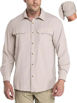 33,000ft Men's Long Sleeve Sun Protection Shirt UPF 50  UV Quick Dry Cooling Fishing Shirts for Travel Safari Camping Hiking