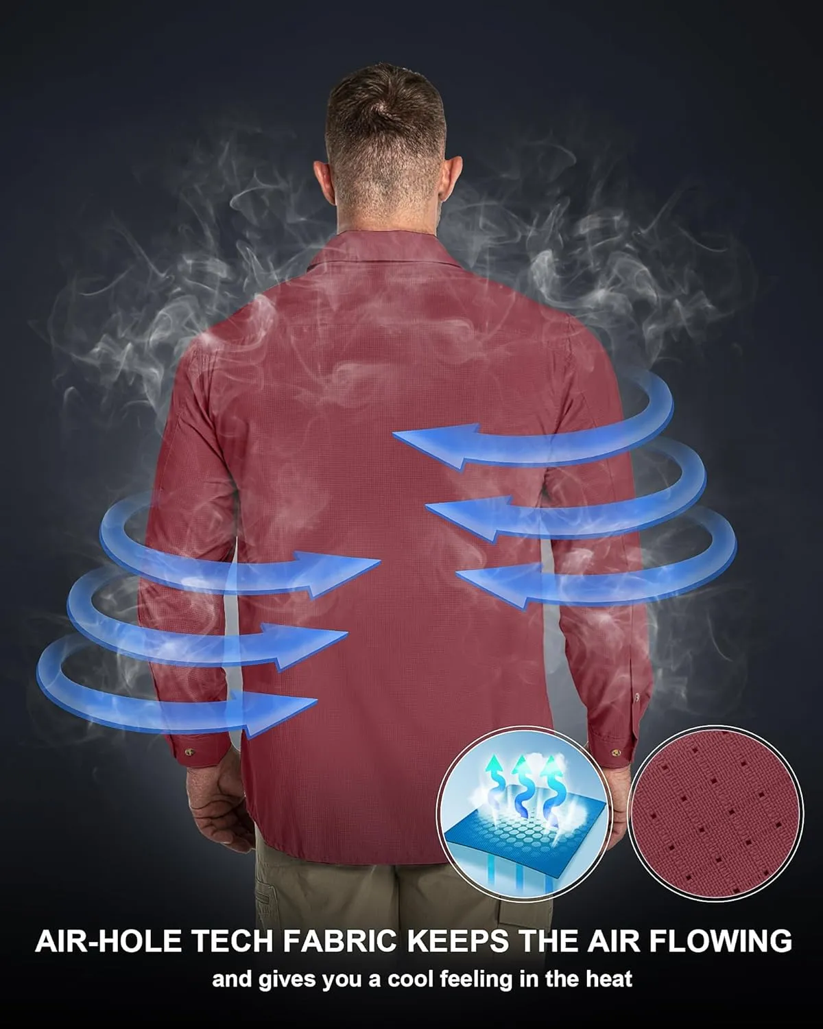 33,000ft Men's Long Sleeve Sun Protection Shirt UPF 50  UV Quick Dry Cooling Fishing Shirts for Travel Safari Camping Hiking