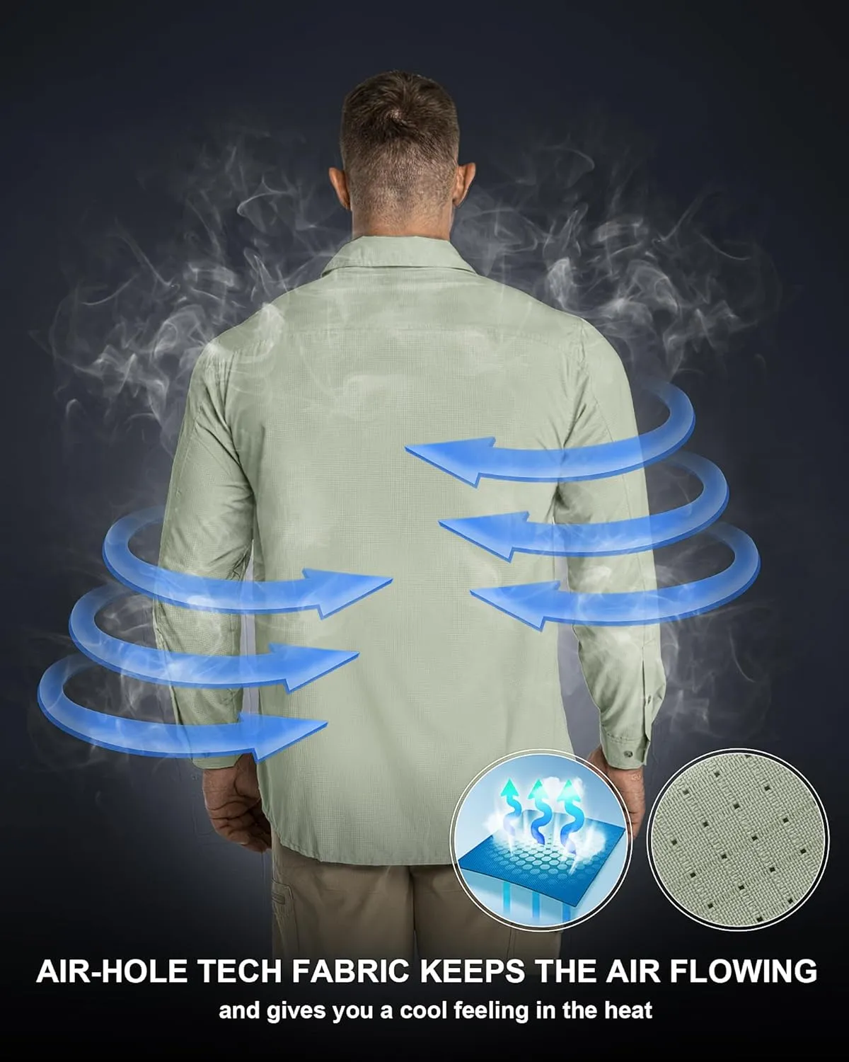 33,000ft Men's Long Sleeve Sun Protection Shirt UPF 50  UV Quick Dry Cooling Fishing Shirts for Travel Safari Camping Hiking