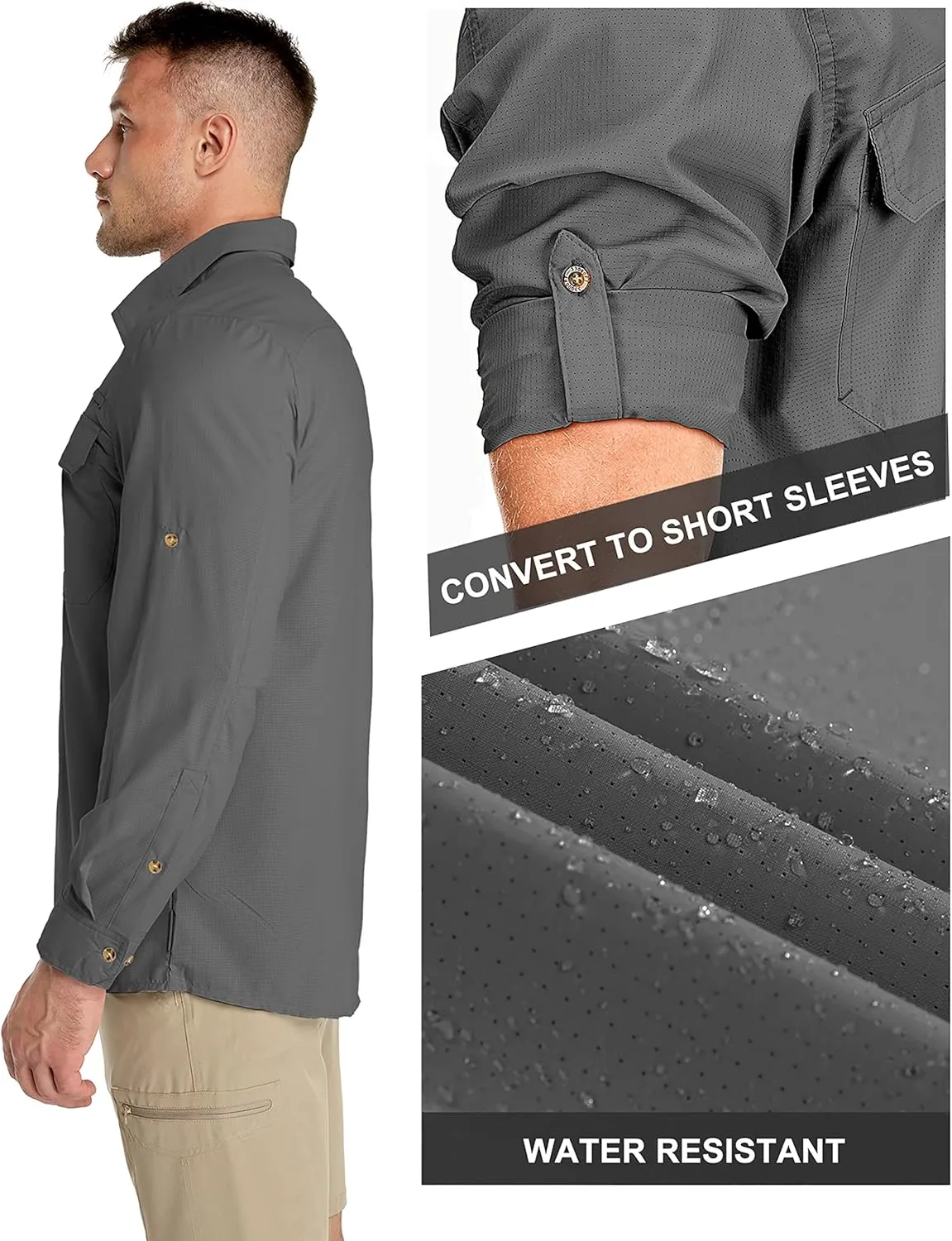 33,000ft Men's Long Sleeve Sun Protection Shirt UPF 50  UV Quick Dry Cooling Fishing Shirts for Travel Safari Camping Hiking