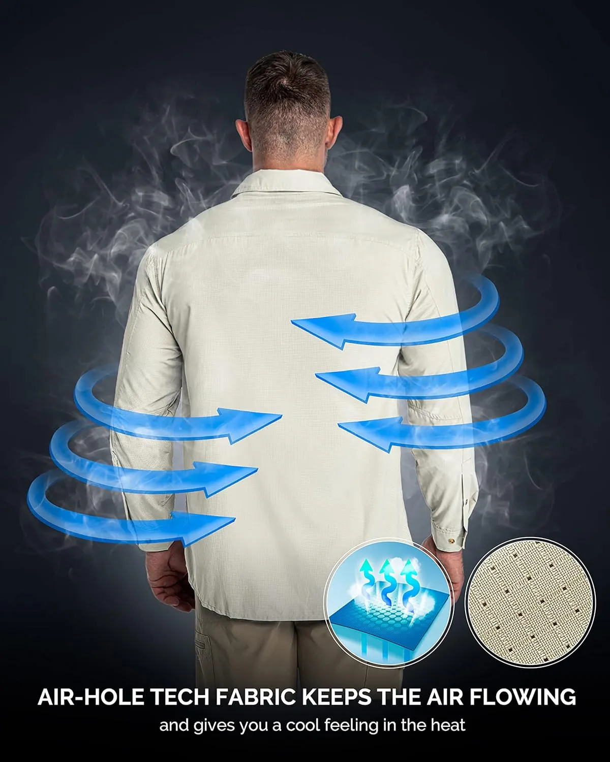 33,000ft Men's Long Sleeve Sun Protection Shirt UPF 50  UV Quick Dry Cooling Fishing Shirts for Travel Safari Camping Hiking