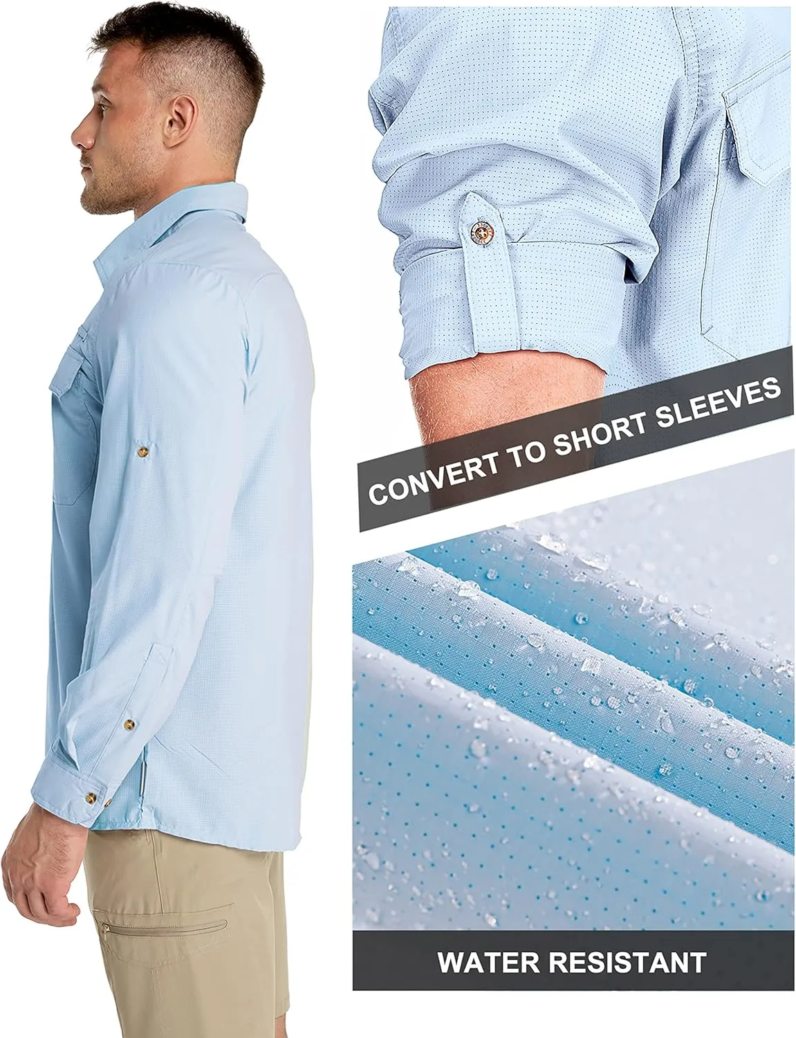 33,000ft Men's Long Sleeve Sun Protection Shirt UPF 50  UV Quick Dry Cooling Fishing Shirts for Travel Safari Camping Hiking