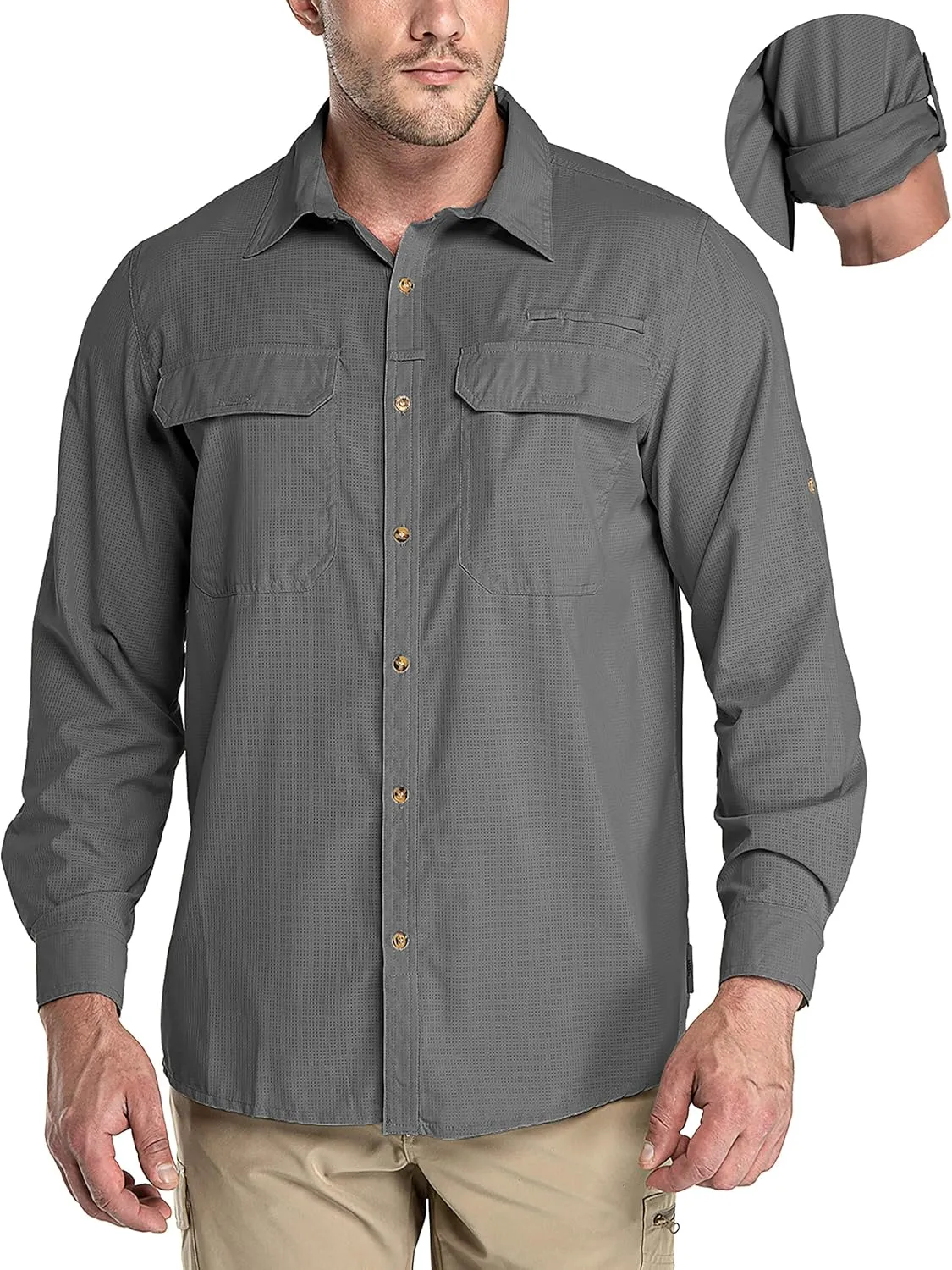 33,000ft Men's Long Sleeve Sun Protection Shirt UPF 50  UV Quick Dry Cooling Fishing Shirts for Travel Safari Camping Hiking