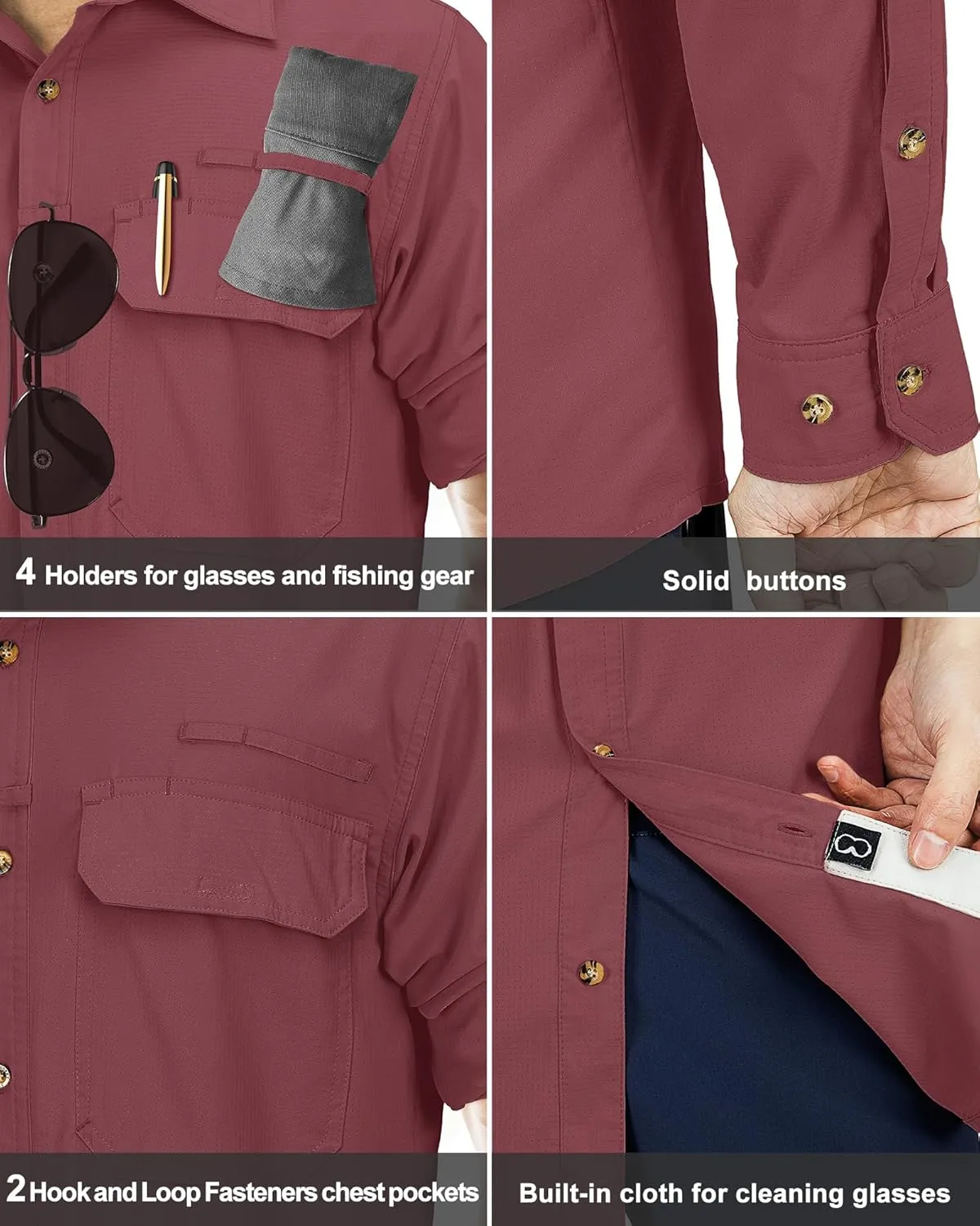 33,000ft Men's Long Sleeve Sun Protection Shirt UPF 50  UV Quick Dry Cooling Fishing Shirts for Travel Safari Camping Hiking