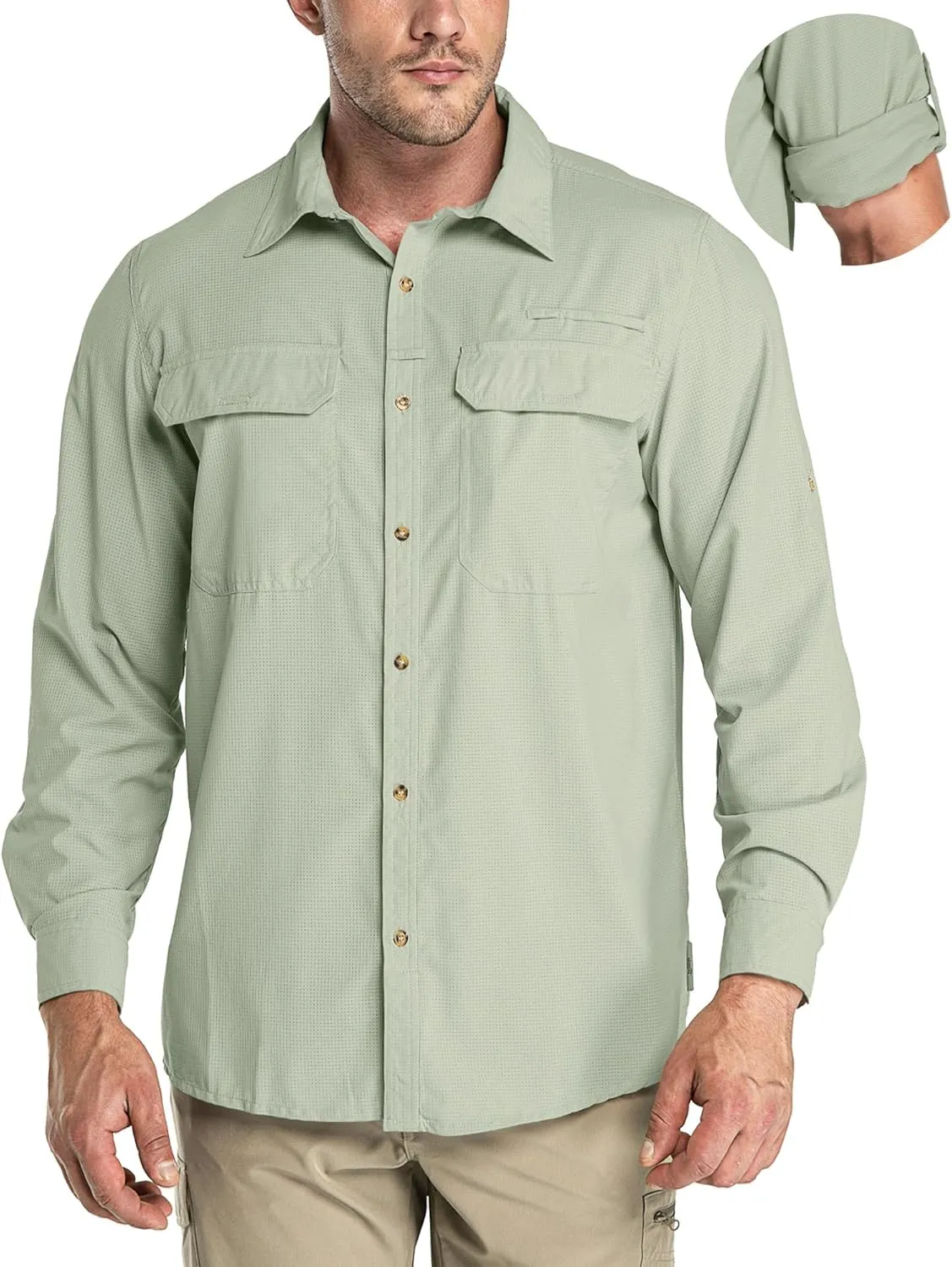 33,000ft Men's Long Sleeve Sun Protection Shirt UPF 50  UV Quick Dry Cooling Fishing Shirts for Travel Safari Camping Hiking