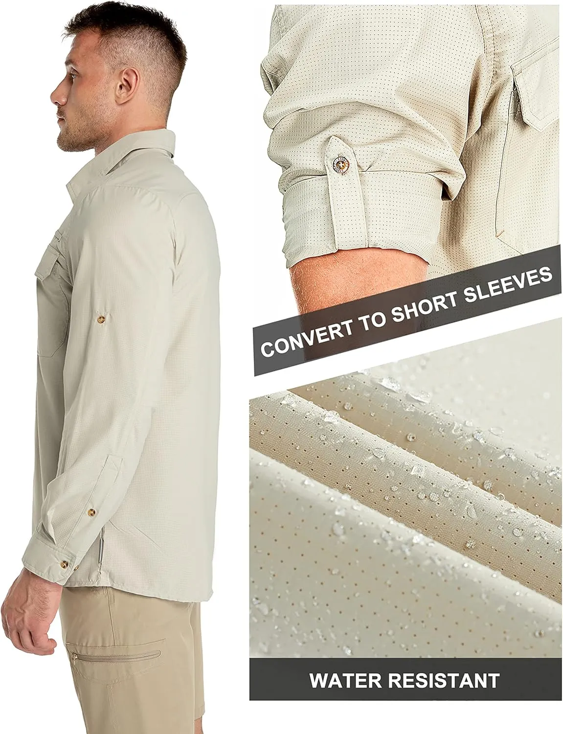 33,000ft Men's Long Sleeve Sun Protection Shirt UPF 50  UV Quick Dry Cooling Fishing Shirts for Travel Safari Camping Hiking