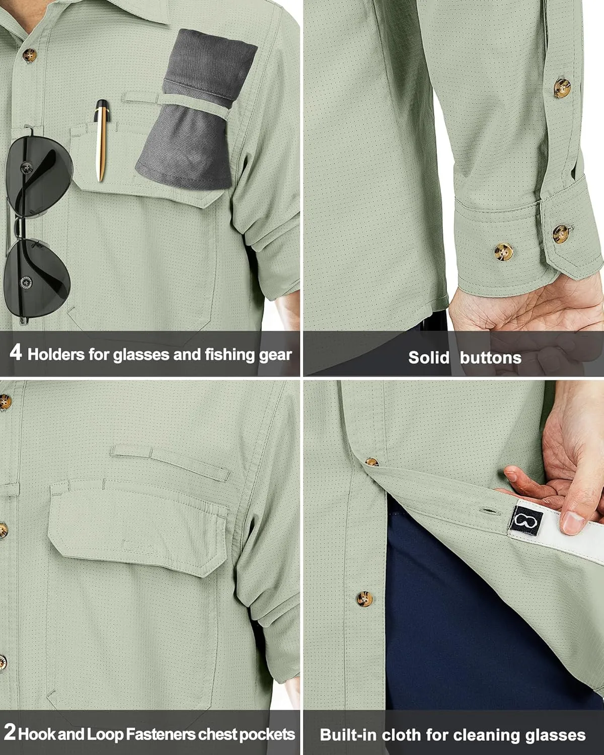 33,000ft Men's Long Sleeve Sun Protection Shirt UPF 50  UV Quick Dry Cooling Fishing Shirts for Travel Safari Camping Hiking