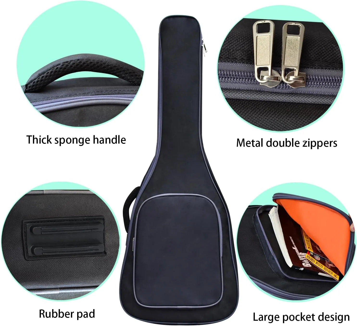 36 38 Inch Acoustic Travel Guitar Case Soft Thick Padding Waterproof Guitar Cases Gig Bag Adjustable Shoulder Strap Guitar Accessories Black (38Inch-7MM Thick Black, Acoustic guitar)