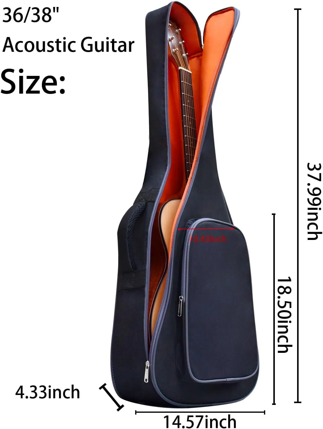 36 38 Inch Acoustic Travel Guitar Case Soft Thick Padding Waterproof Guitar Cases Gig Bag Adjustable Shoulder Strap Guitar Accessories Black (38Inch-7MM Thick Black, Acoustic guitar)