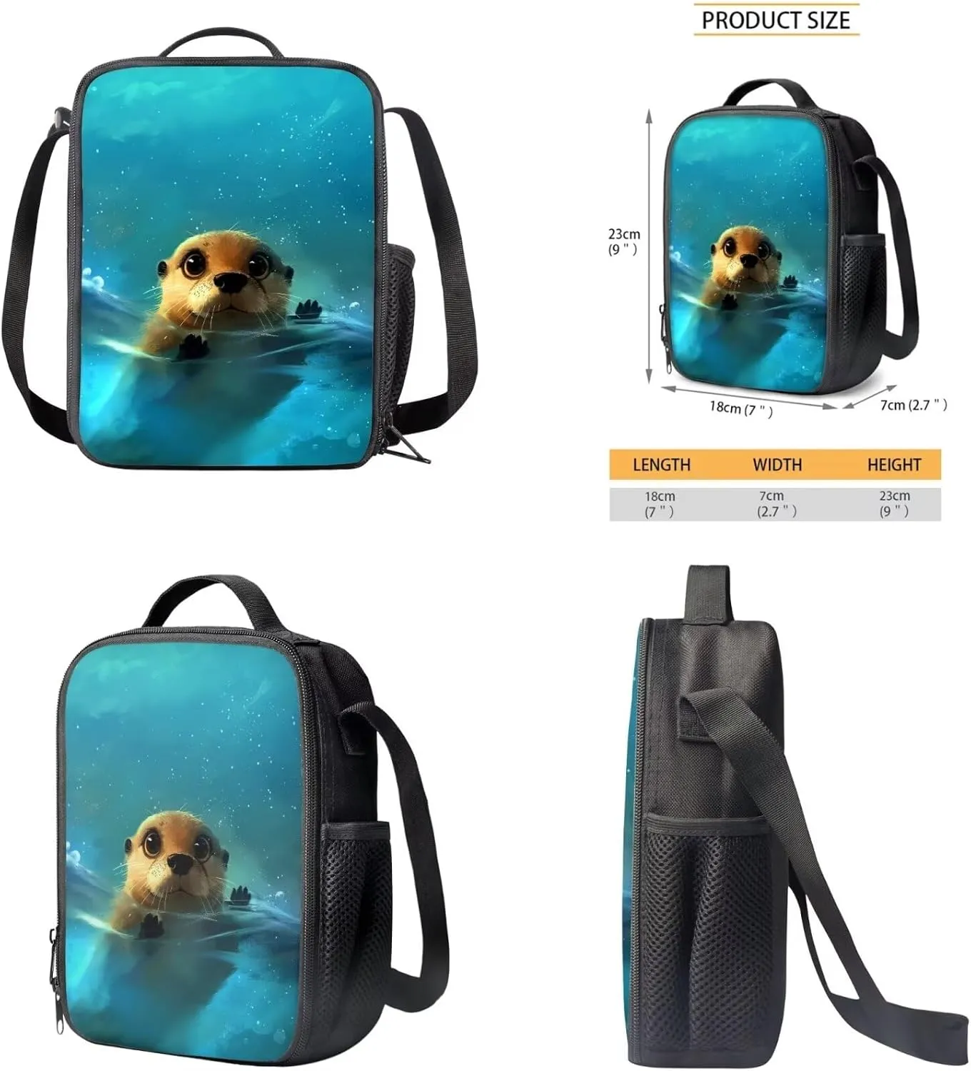 3D Otter Backpack for Boys Age 9-11, Cute Girls Backpack for School Stylish Kids Backpack with Lunch Case Pen Pouch 3 PCS Backpack Set for Toddler Girls Holiday Gifts for Friends
