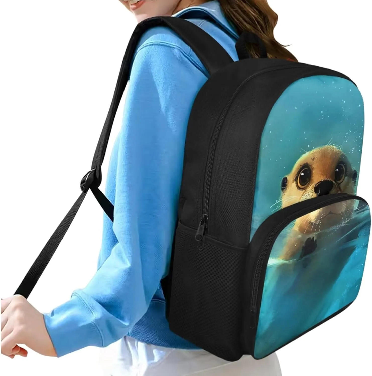 3D Otter Backpack for Boys Age 9-11, Cute Girls Backpack for School Stylish Kids Backpack with Lunch Case Pen Pouch 3 PCS Backpack Set for Toddler Girls Holiday Gifts for Friends