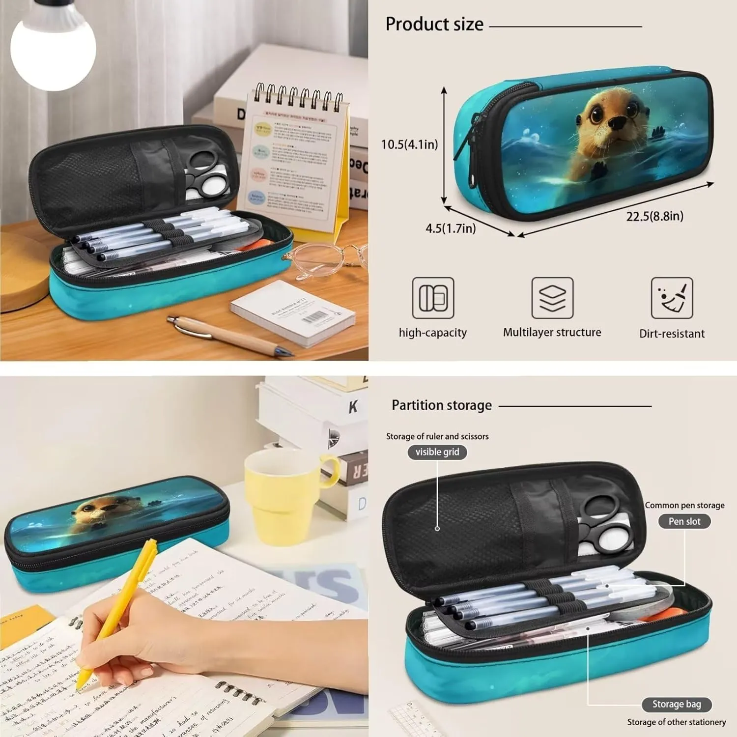 3D Otter Backpack for Boys Age 9-11, Cute Girls Backpack for School Stylish Kids Backpack with Lunch Case Pen Pouch 3 PCS Backpack Set for Toddler Girls Holiday Gifts for Friends