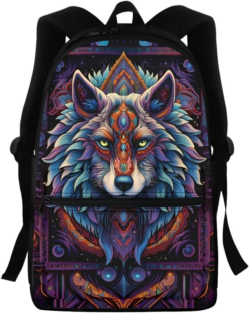 3D Wolf Print Backpackfor Teens Boys Lightweight Backpacks Daypack Bookbag Shoulder Bags Birthday Gift,Native American wolf