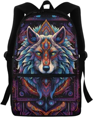 3D Wolf Print Backpackfor Teens Boys Lightweight Backpacks Daypack Bookbag Shoulder Bags Birthday Gift,Native American wolf