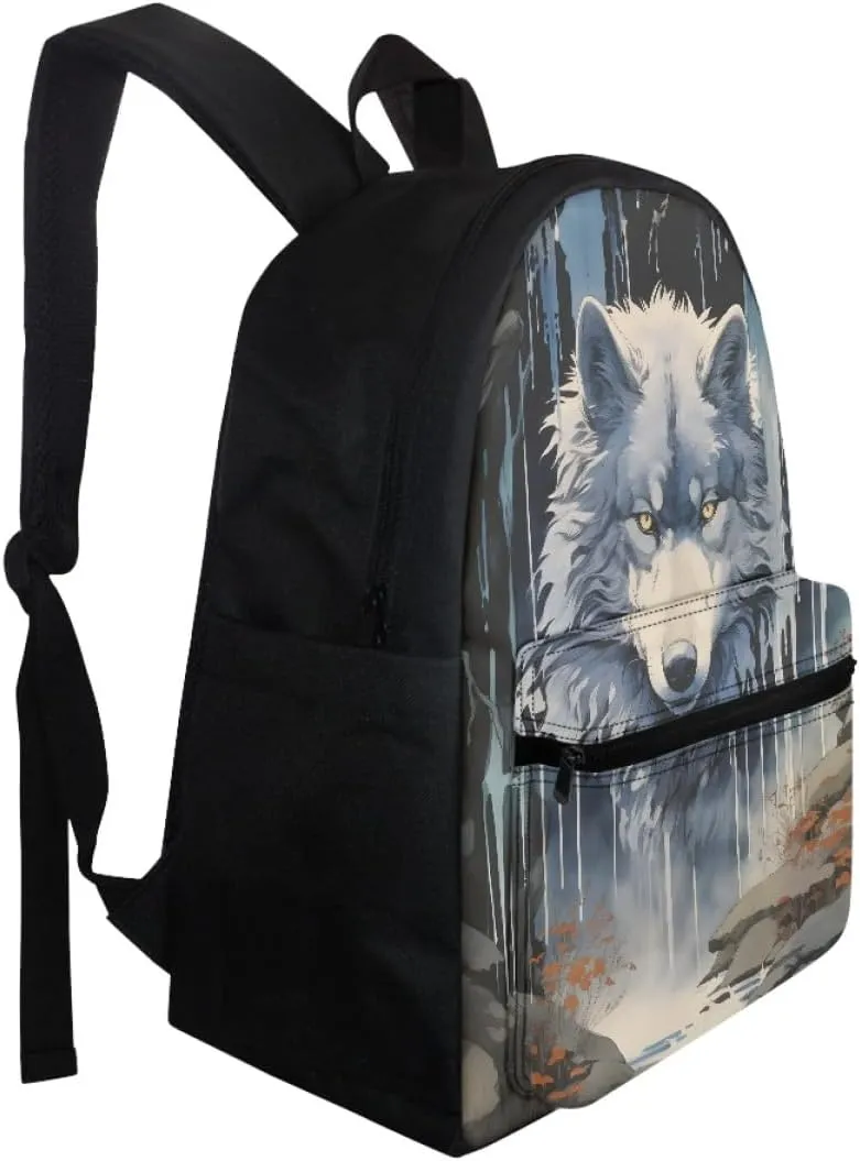 3D Wolf Print Backpackfor Teens Boys Lightweight Backpacks Daypack Bookbag Shoulder Bags Birthday Gift,Raining Wolf