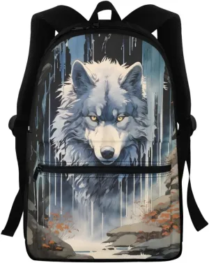 3D Wolf Print Backpackfor Teens Boys Lightweight Backpacks Daypack Bookbag Shoulder Bags Birthday Gift,Raining Wolf
