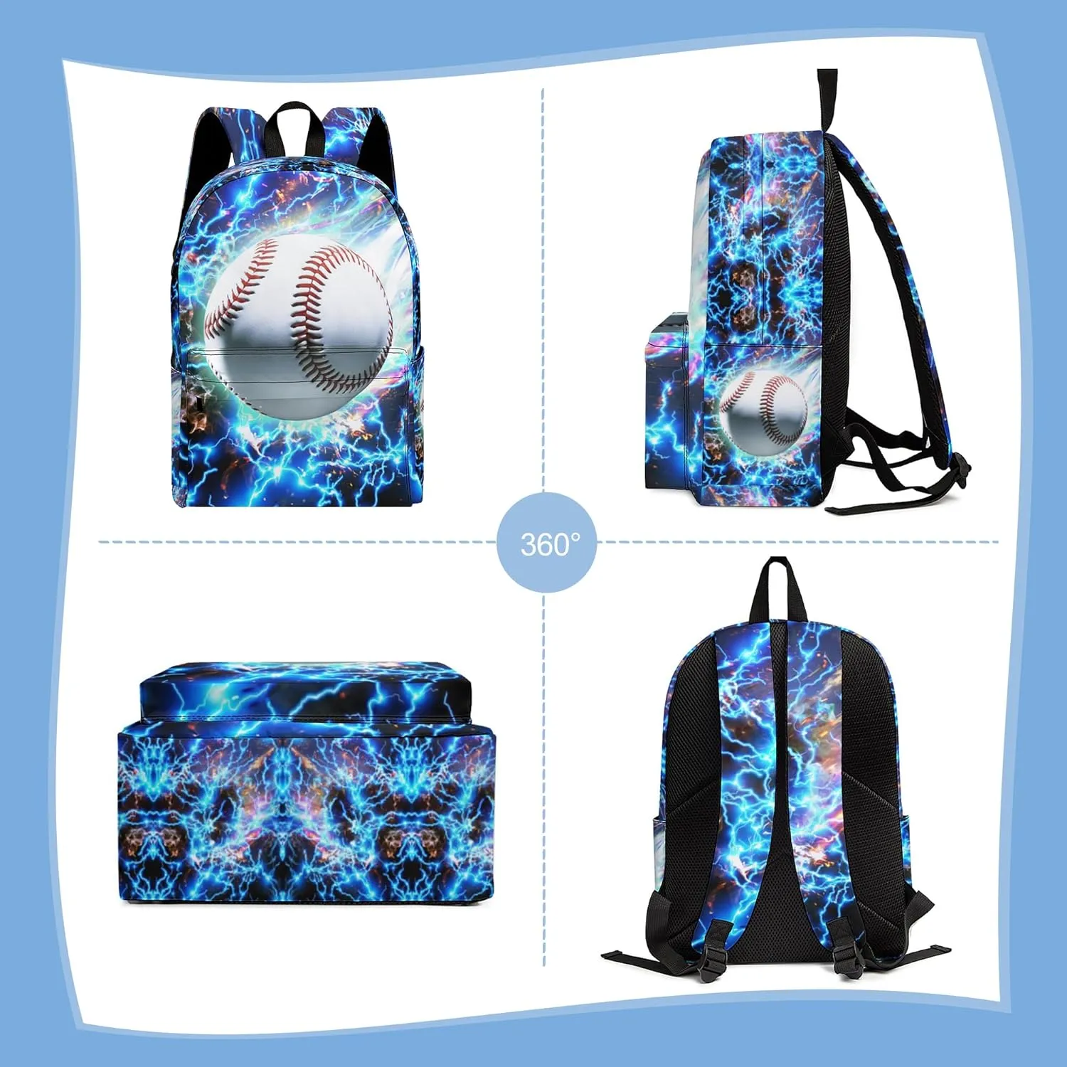 3PCS Backpack for Boys Girls, Kids School Backpack Sets with Lunch Bag Pencil Case, Large Capacity 17 Inch Bookpack 3 in 1 Set for Teens Elementary Middle High School Students (Baseball)