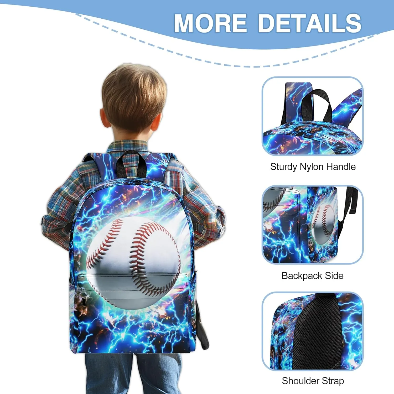 3PCS Backpack for Boys Girls, Kids School Backpack Sets with Lunch Bag Pencil Case, Large Capacity 17 Inch Bookpack 3 in 1 Set for Teens Elementary Middle High School Students (Baseball)