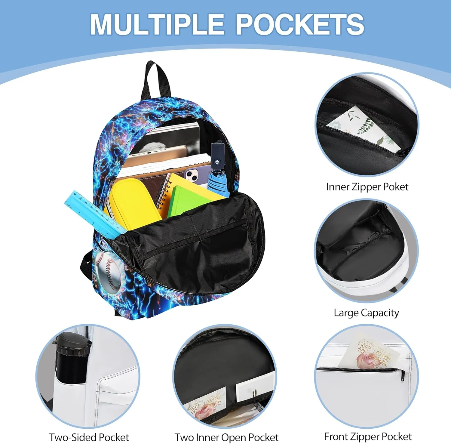 3PCS Backpack for Boys Girls, Kids School Backpack Sets with Lunch Bag Pencil Case, Large Capacity 17 Inch Bookpack 3 in 1 Set for Teens Elementary Middle High School Students (Baseball)