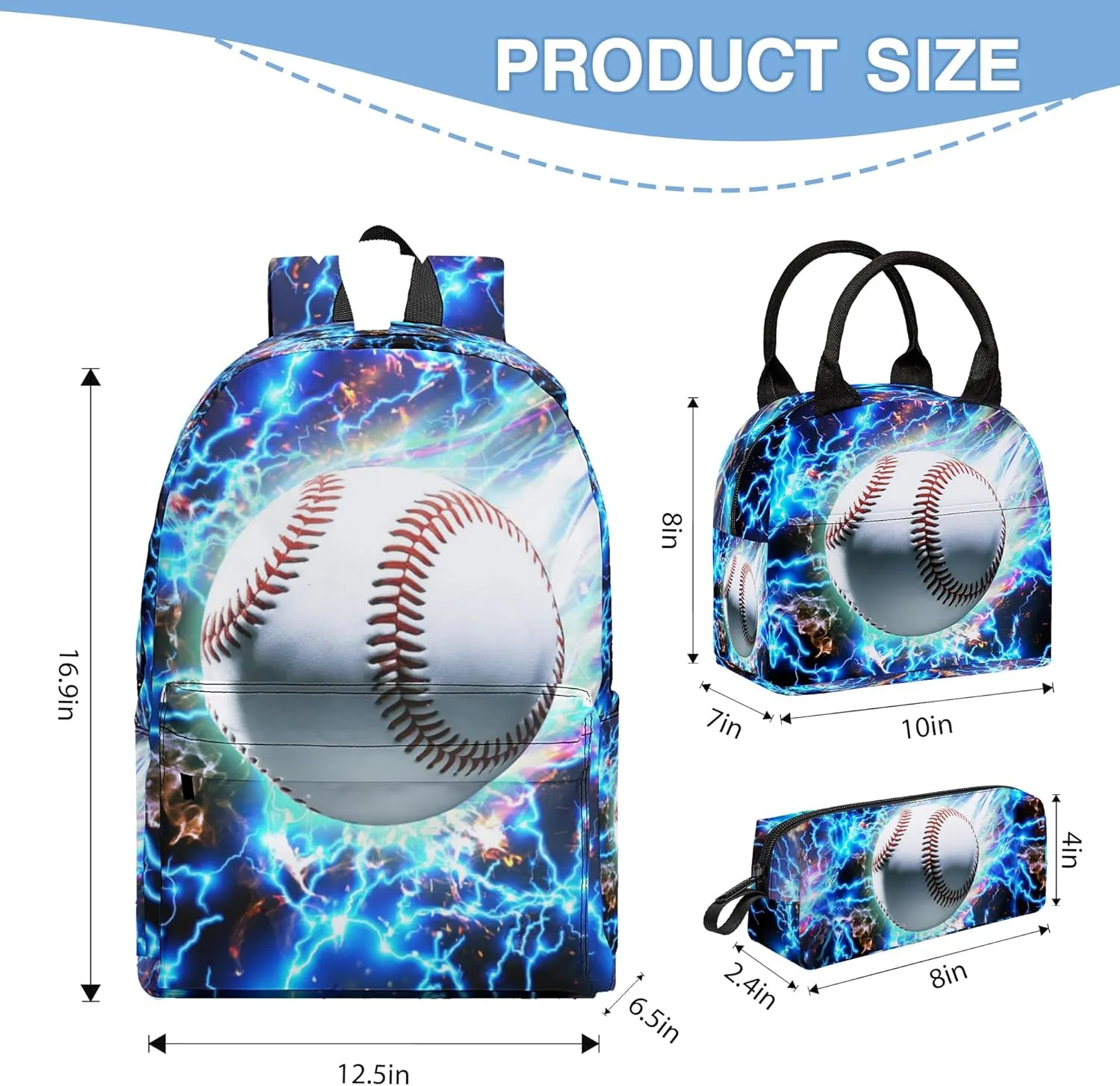 3PCS Backpack for Boys Girls, Kids School Backpack Sets with Lunch Bag Pencil Case, Large Capacity 17 Inch Bookpack 3 in 1 Set for Teens Elementary Middle High School Students (Baseball)