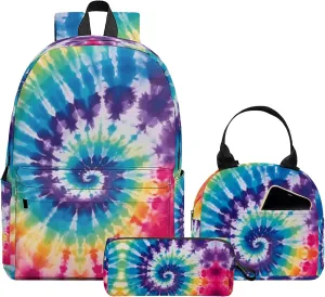 3PCS Backpack for Boys Girls, Kids School Backpack Sets with Lunch Bag Pencil Case, Large Capacity 17 Inch Bookpack 3 in 1 Set for Teens Elementary Middle High School Students (Tie Dye)