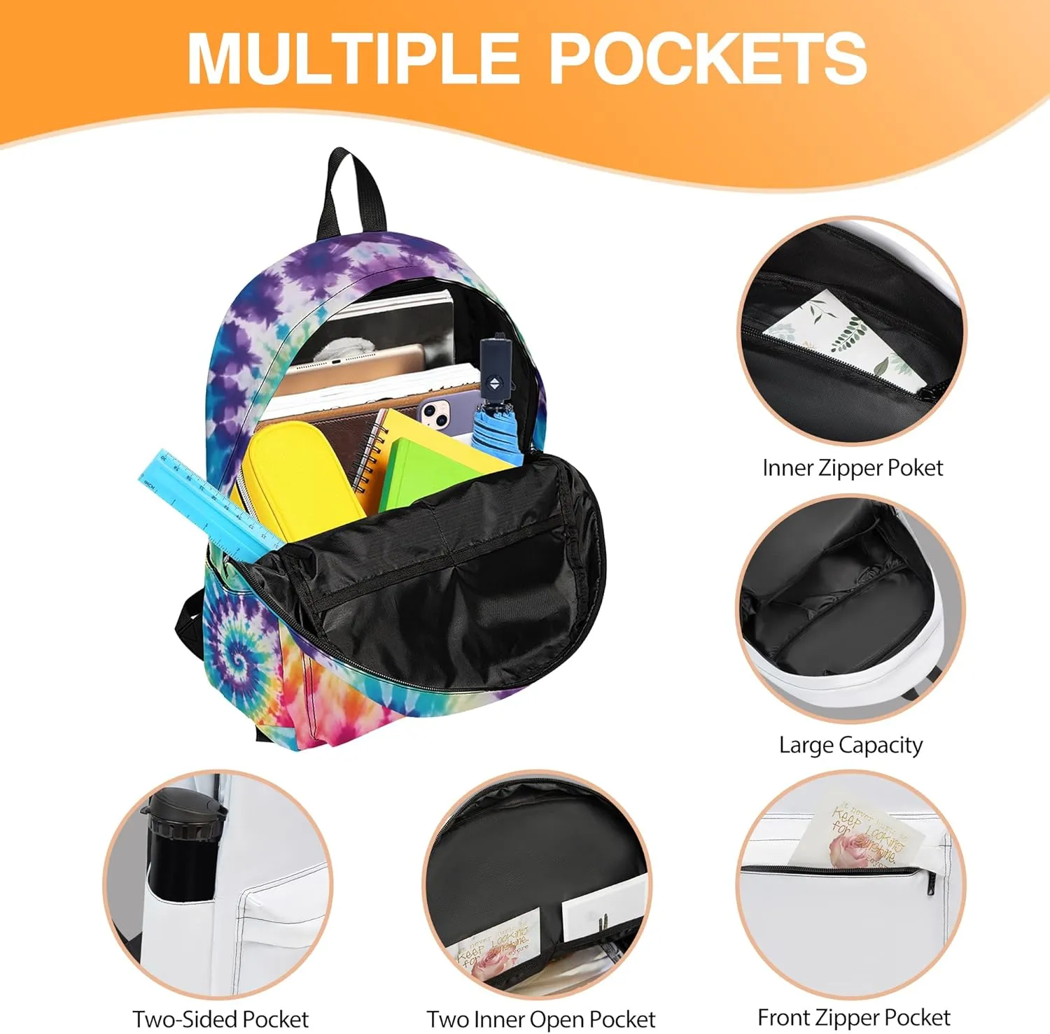 3PCS Backpack for Boys Girls, Kids School Backpack Sets with Lunch Bag Pencil Case, Large Capacity 17 Inch Bookpack 3 in 1 Set for Teens Elementary Middle High School Students (Tie Dye)