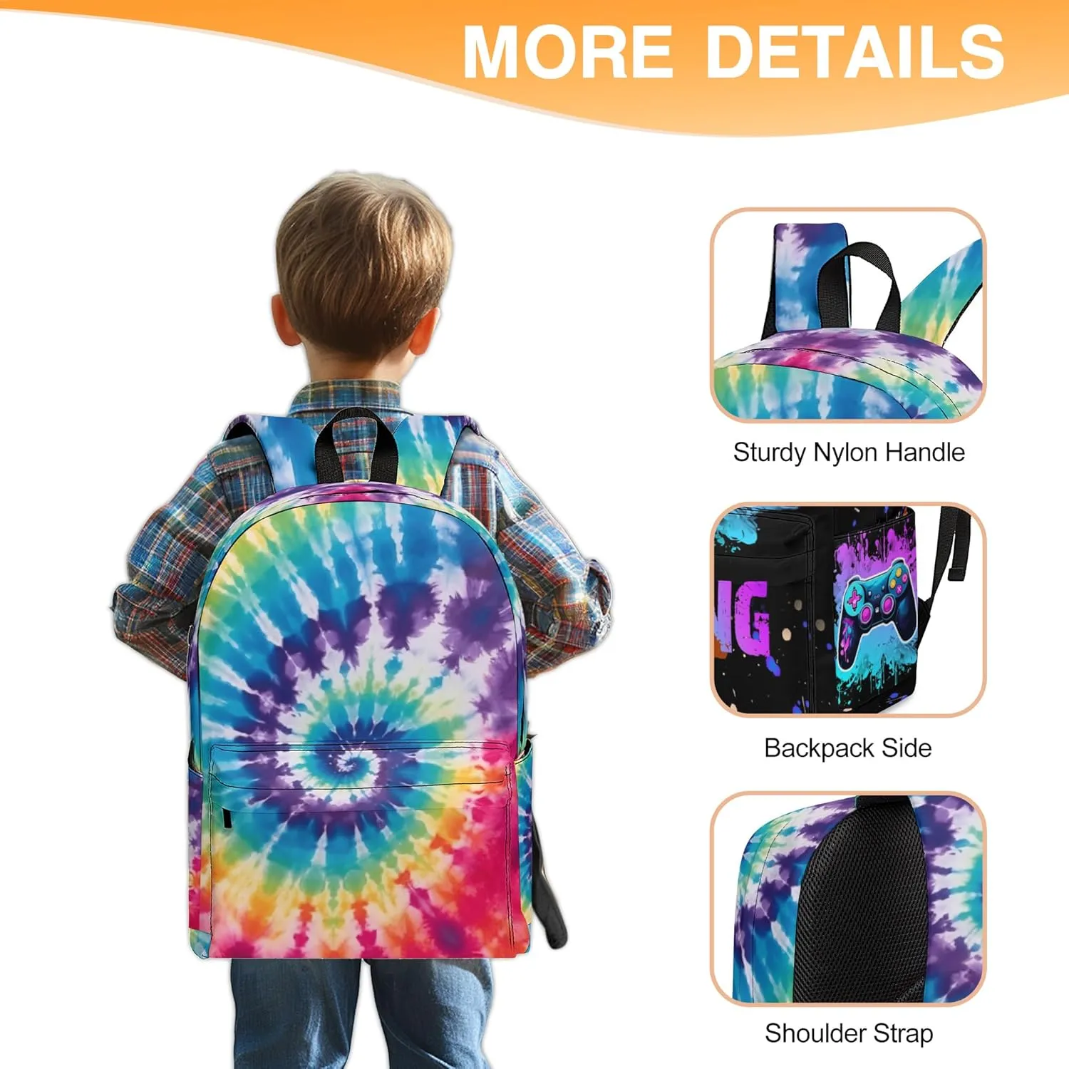 3PCS Backpack for Boys Girls, Kids School Backpack Sets with Lunch Bag Pencil Case, Large Capacity 17 Inch Bookpack 3 in 1 Set for Teens Elementary Middle High School Students (Tie Dye)