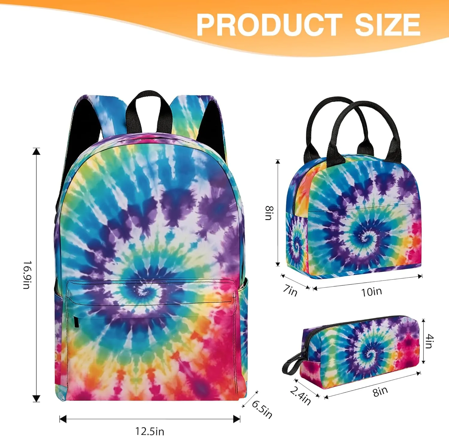 3PCS Backpack for Boys Girls, Kids School Backpack Sets with Lunch Bag Pencil Case, Large Capacity 17 Inch Bookpack 3 in 1 Set for Teens Elementary Middle High School Students (Tie Dye)