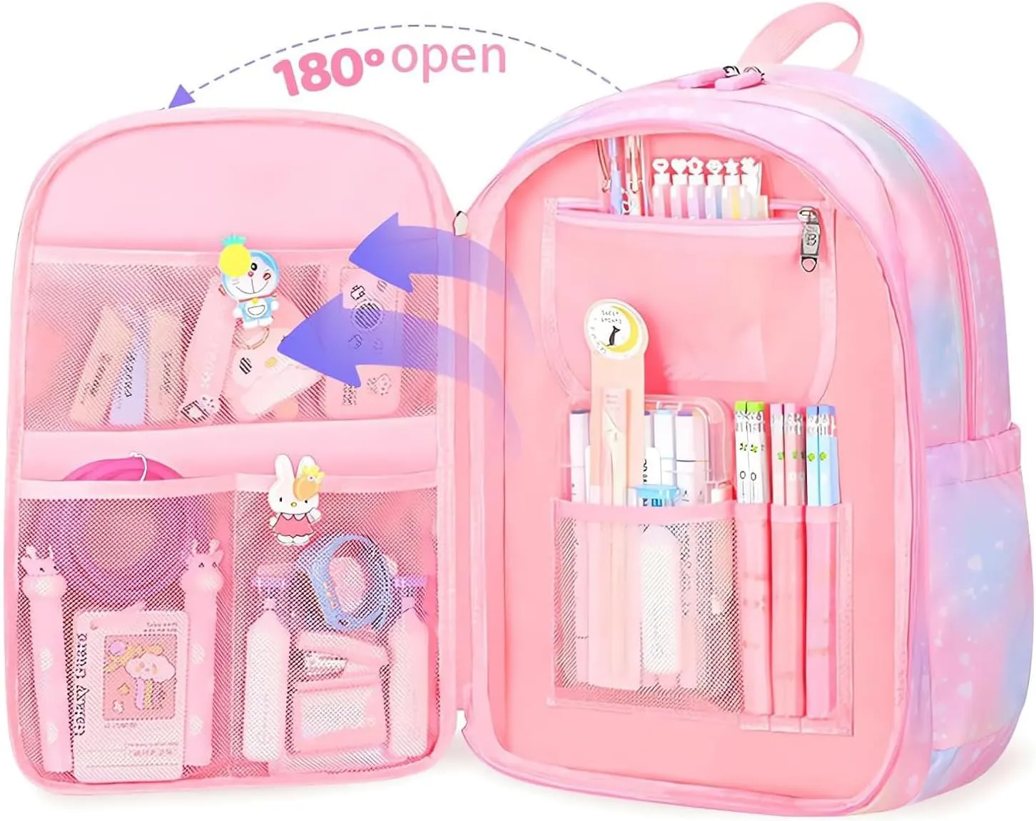 3Pcs Girls Backpack Cute Rainbow Bookbag for Kids Girls Starry School Bag with Unicorn Purse Crossbody Bags and Pencil Pouch