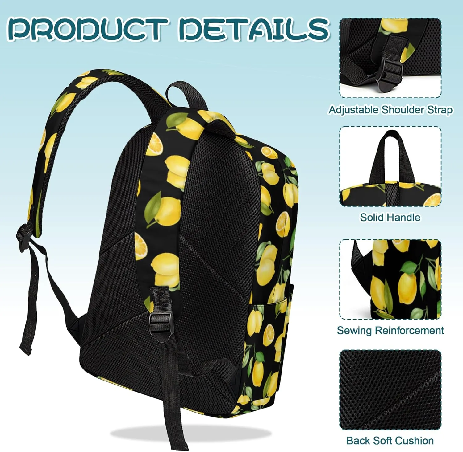 3PCS Girls Boys Backpack, Kids School Backpack with Lunch Box Pencil Case Set, Cute LemonBackpack for Girls Teens, 17" Schoolbag Bookbag for Elementary Middle High School Students