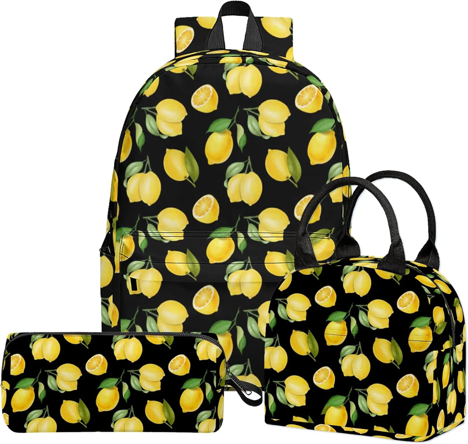 3PCS Girls Boys Backpack, Kids School Backpack with Lunch Box Pencil Case Set, Cute LemonBackpack for Girls Teens, 17" Schoolbag Bookbag for Elementary Middle High School Students