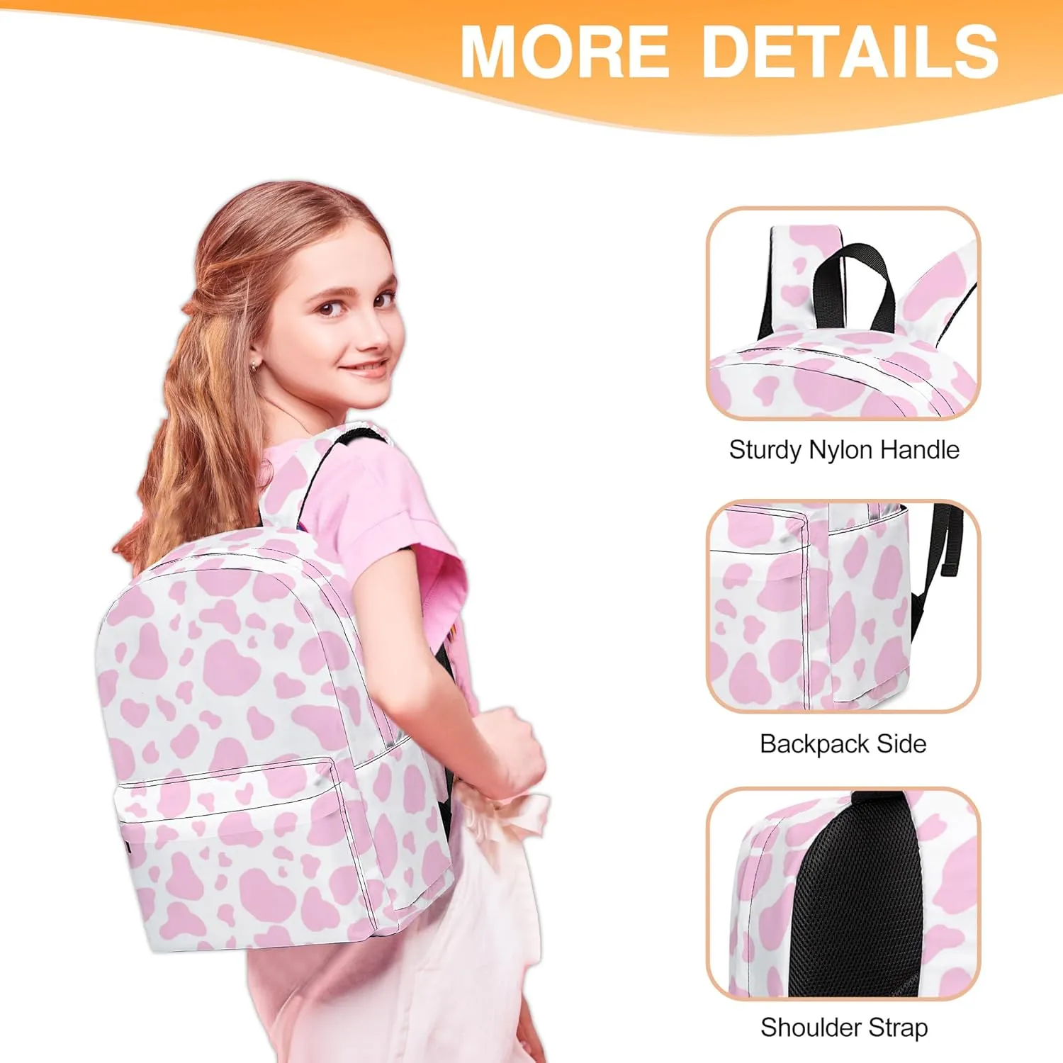 3PCS School Backpack for Boys Girls, Kids Backpack for Teens Elementary Middle High School Students, Large Capacity 17 Inch School Bags with Lunch Box and Pencil Case (Cow)