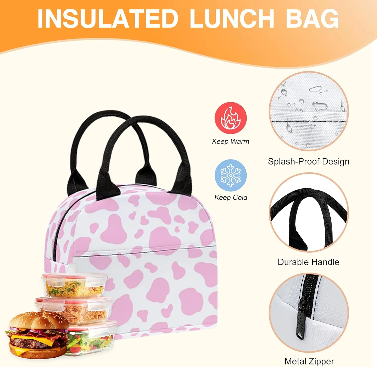 3PCS School Backpack for Boys Girls, Kids Backpack for Teens Elementary Middle High School Students, Large Capacity 17 Inch School Bags with Lunch Box and Pencil Case (Cow)