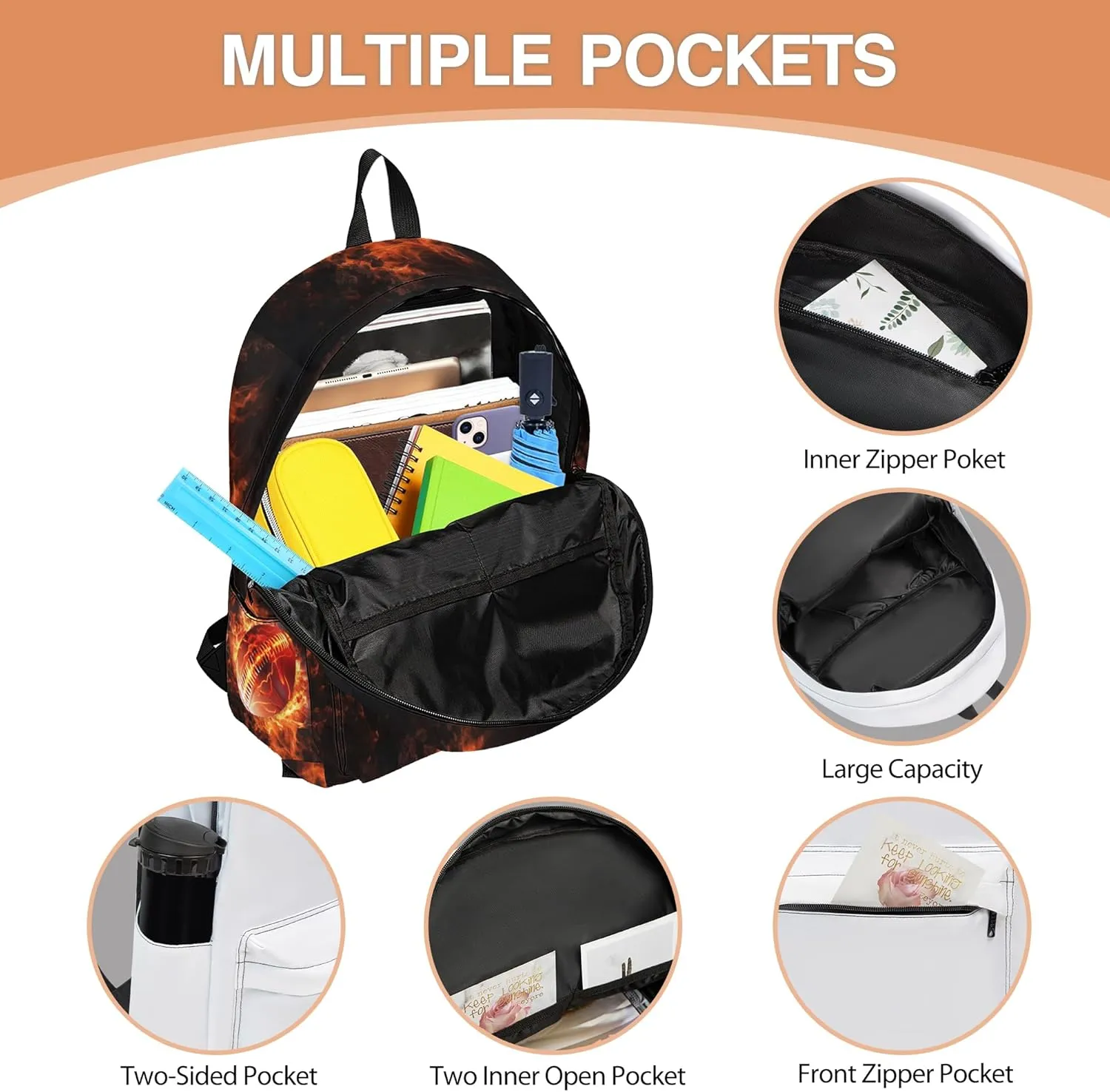 3PCS School Backpack for Boys Girls, Kids Backpack for Teens Elementary Middle High School Students, Large Capacity 17 Inch School Bags with Lunch Box and Pencil Case (Football)