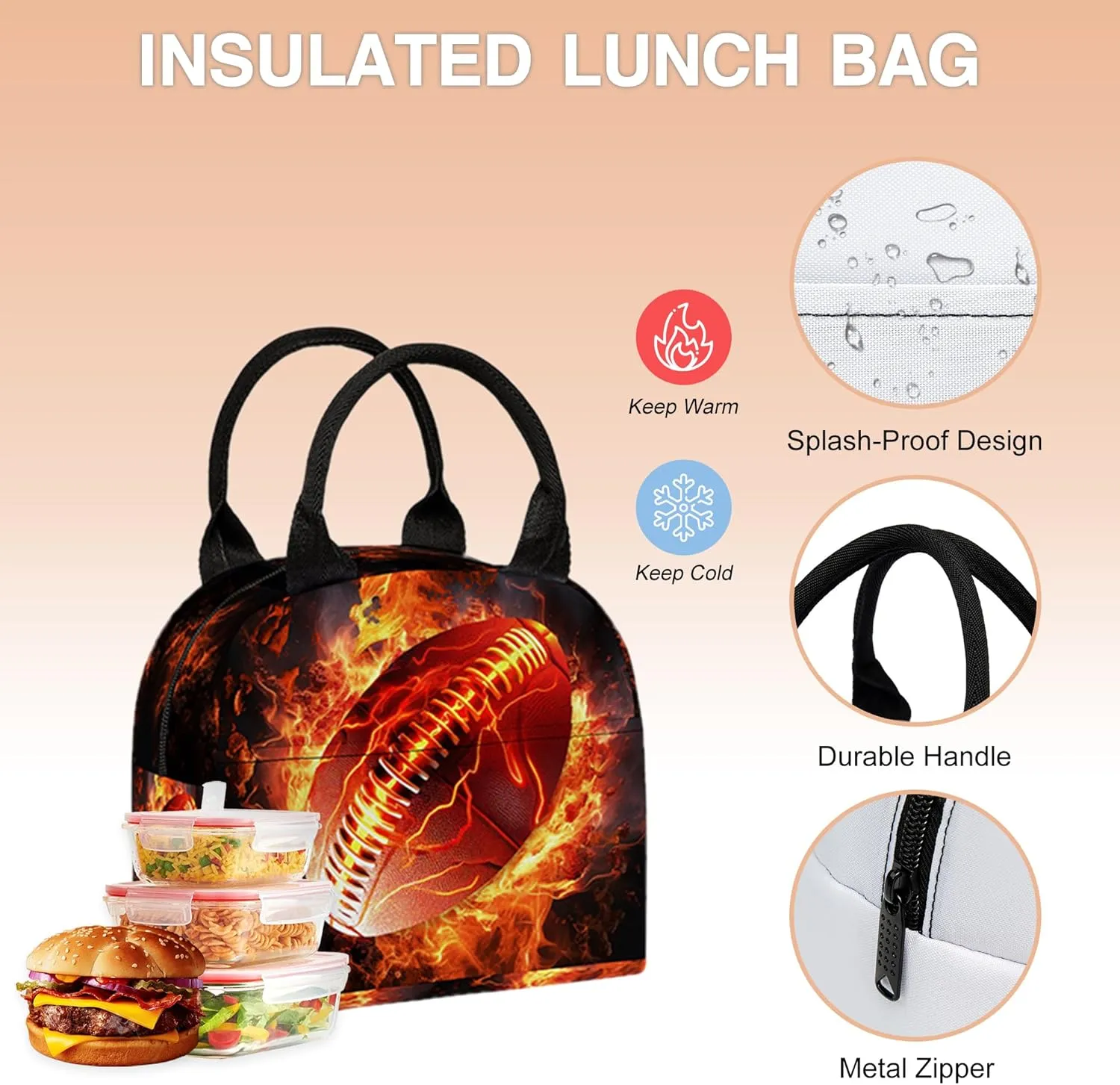 3PCS School Backpack for Boys Girls, Kids Backpack for Teens Elementary Middle High School Students, Large Capacity 17 Inch School Bags with Lunch Box and Pencil Case (Football)