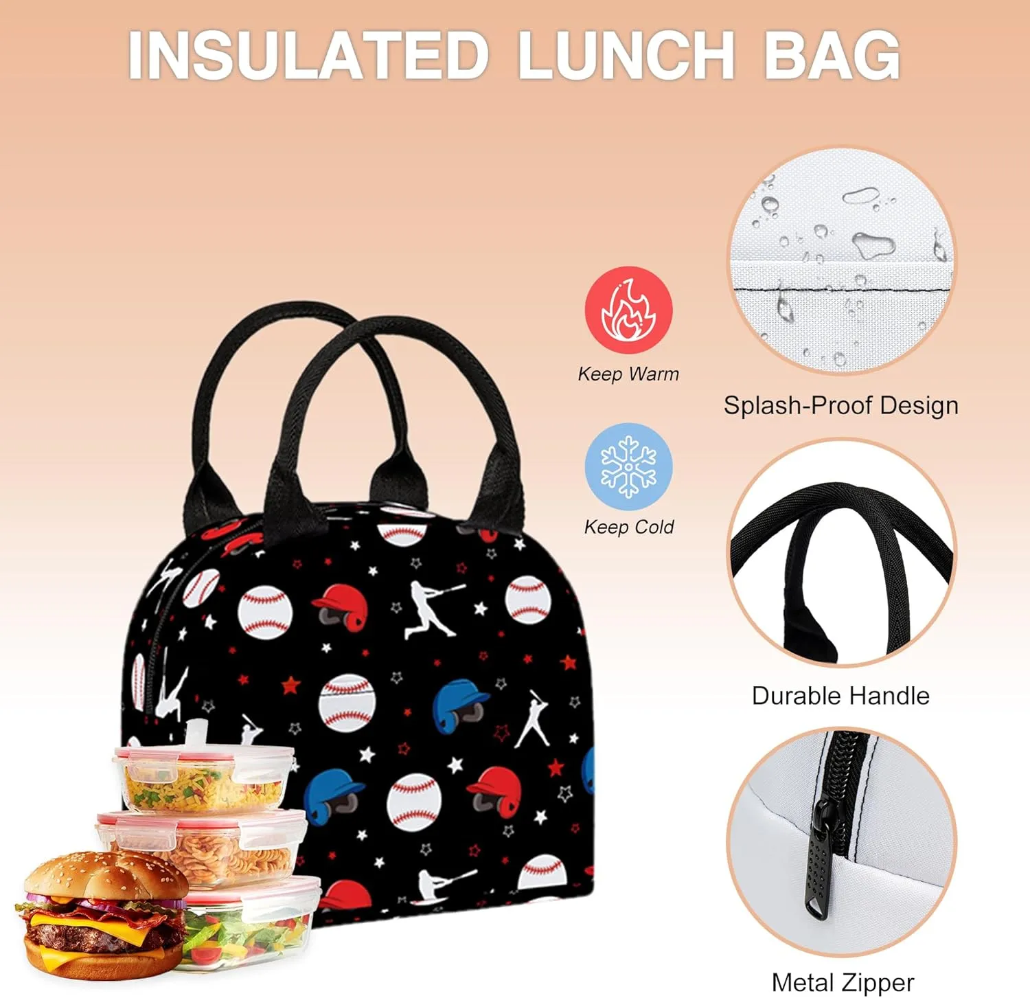 3PCS School Backpack for Boys Girls, Kids Backpack for Teens Elementary Middle High School Students, Large Capacity 17 Inch School Bags with Lunch Box and Pencil Case(Baseball)