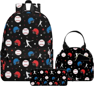 3PCS School Backpack for Boys Girls, Kids Backpack for Teens Elementary Middle High School Students, Large Capacity 17 Inch School Bags with Lunch Box and Pencil Case(Baseball)