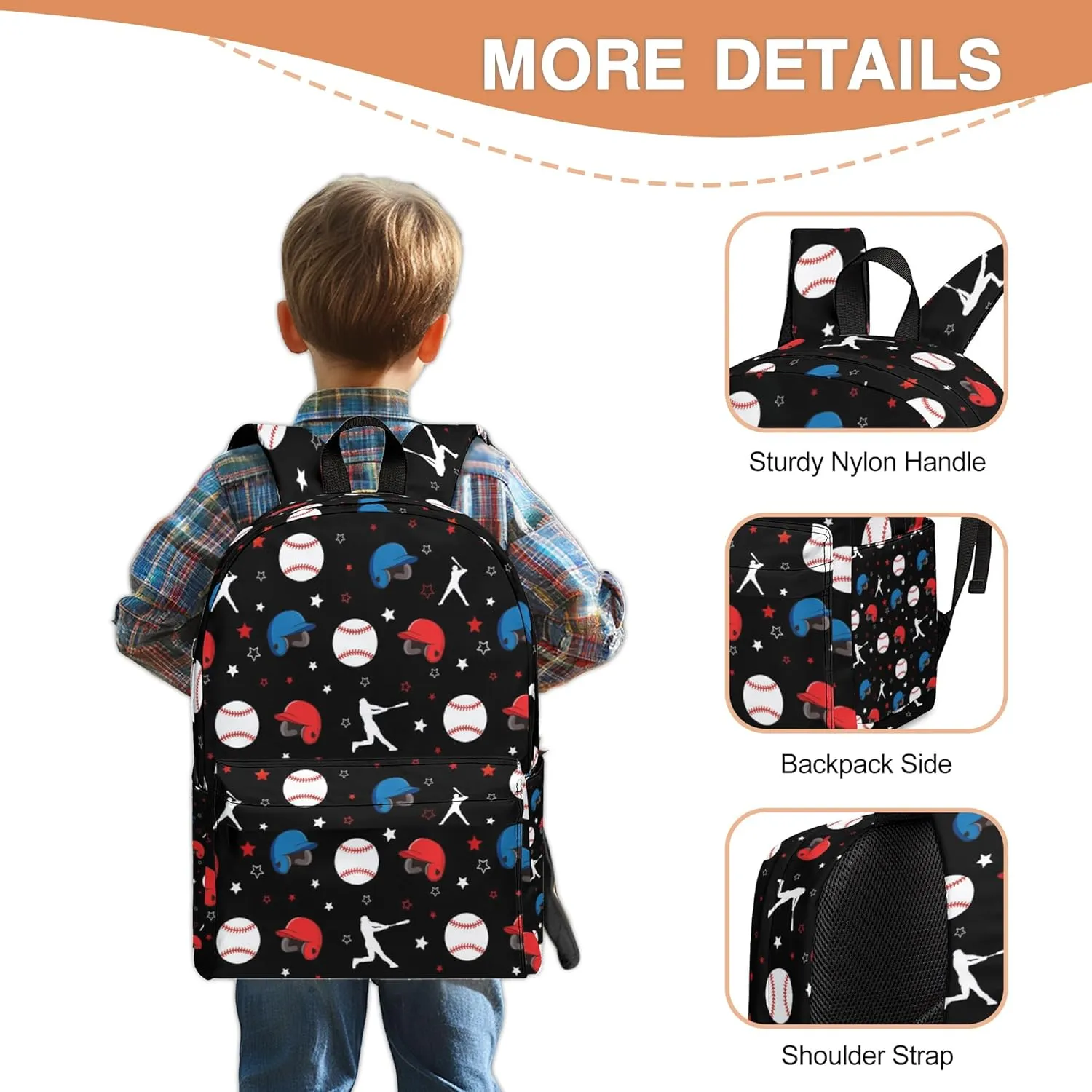 3PCS School Backpack for Boys Girls, Kids Backpack for Teens Elementary Middle High School Students, Large Capacity 17 Inch School Bags with Lunch Box and Pencil Case(Baseball)