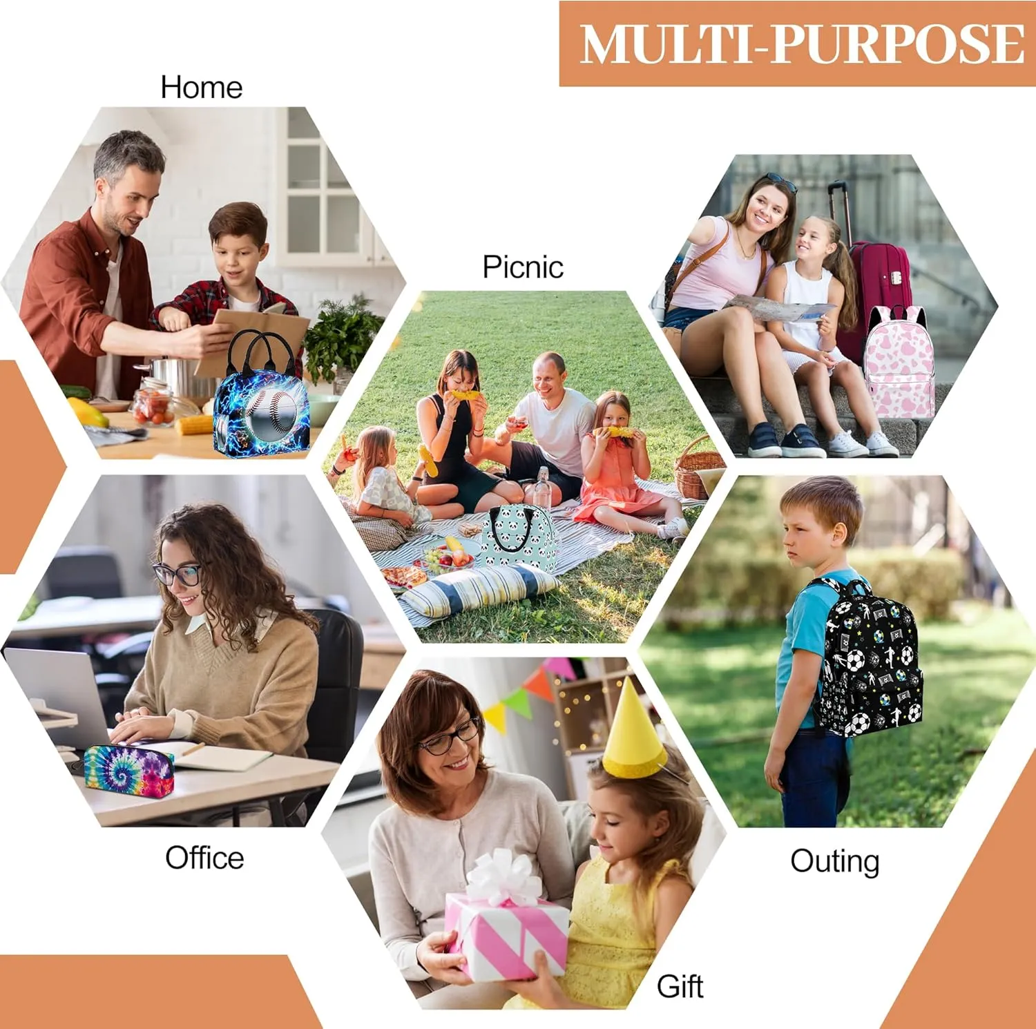 3PCS School Backpack for Boys Girls, Kids Backpack for Teens Elementary Middle High School Students, Large Capacity 17 Inch School Bags with Lunch Box and Pencil Case(Baseball)
