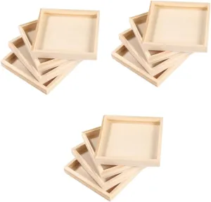 3sets Wooden Tray for Organizing Serving Trays for Home Decor Sturdy Wooden Holders for Puzzle Games and Storage 4pcs*3
