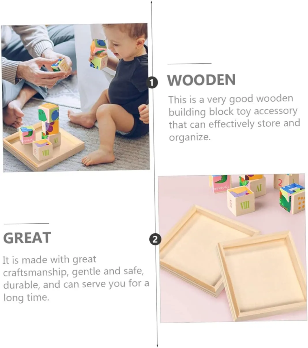 3sets Wooden Tray for Organizing Serving Trays for Home Decor Sturdy Wooden Holders for Puzzle Games and Storage 4pcs*3