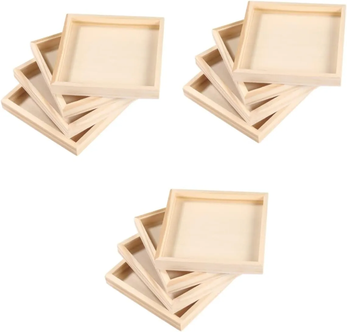 3sets Wooden Tray for Organizing Serving Trays for Home Decor Sturdy Wooden Holders for Puzzle Games and Storage 4pcs*3