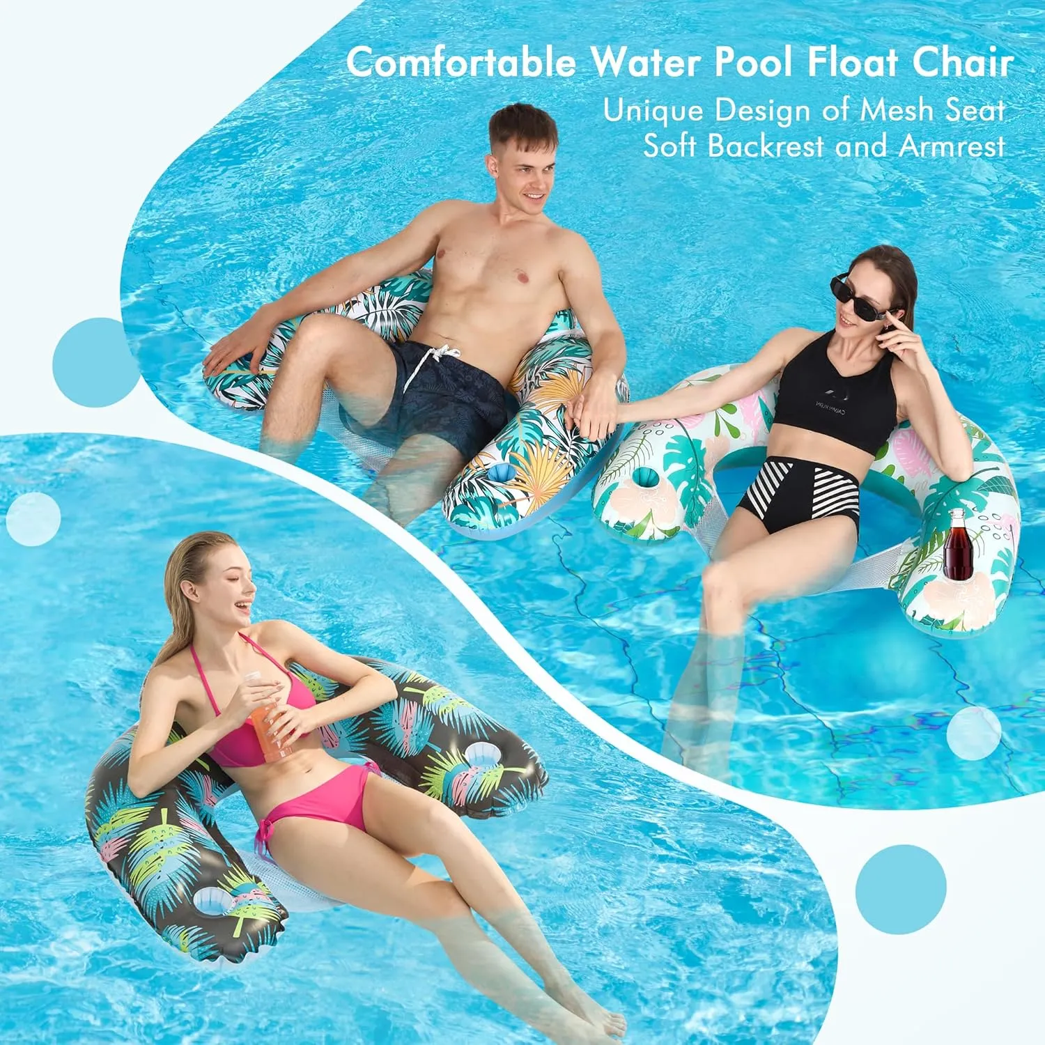 4 Pack Pool Floats Adult,OKSUWATER Pool Floaties for Adults with Two Cup Holders Inflatable Pool Floats Chairs, Lake Floats for Adults Toys Applies to Water Play Party