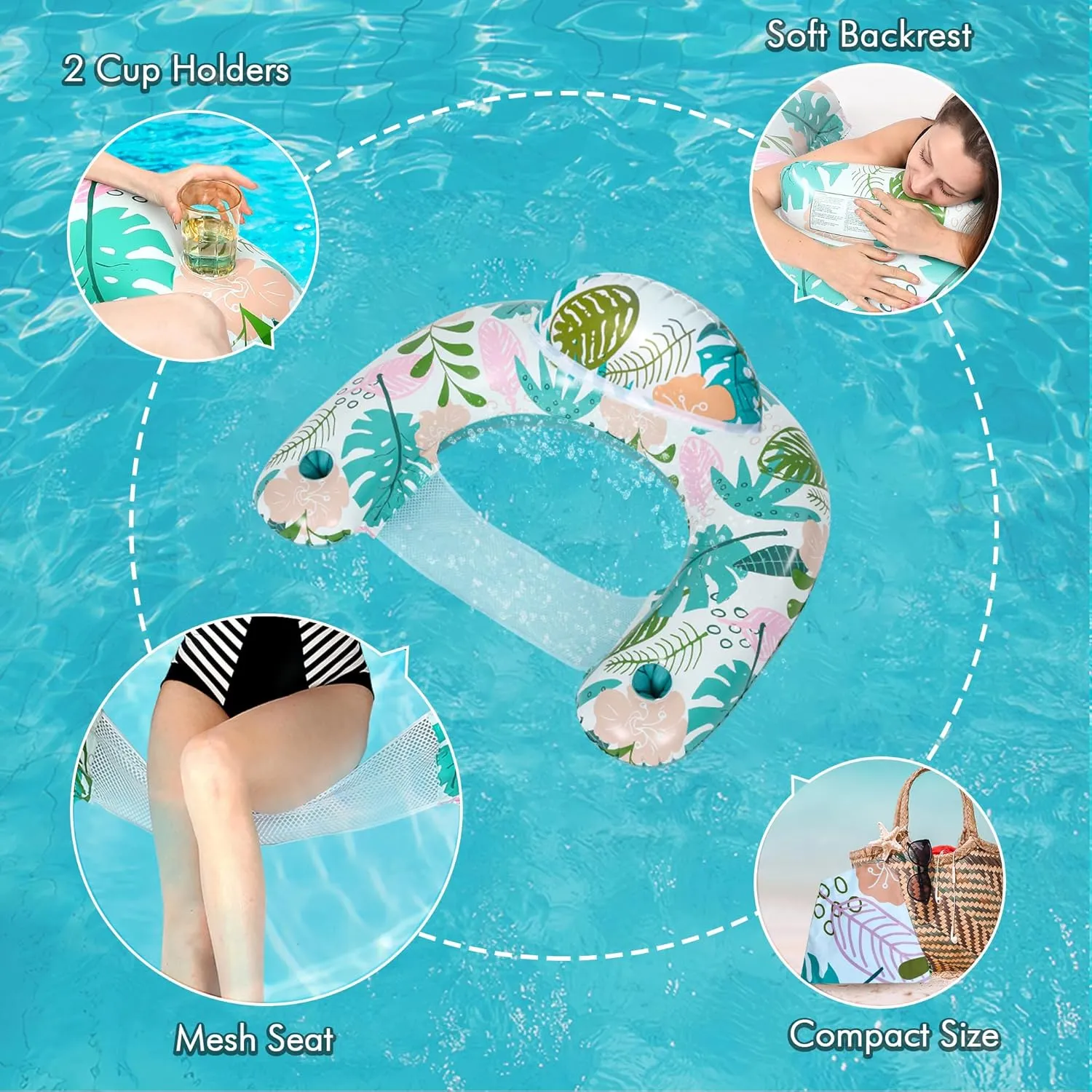 4 Pack Pool Floats Adult,OKSUWATER Pool Floaties for Adults with Two Cup Holders Inflatable Pool Floats Chairs, Lake Floats for Adults Toys Applies to Water Play Party
