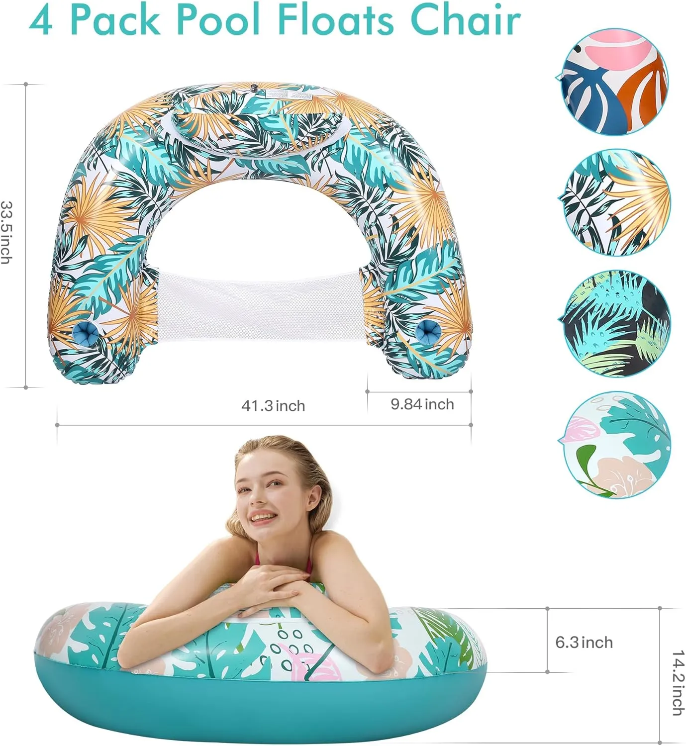 4 Pack Pool Floats Adult,OKSUWATER Pool Floaties for Adults with Two Cup Holders Inflatable Pool Floats Chairs, Lake Floats for Adults Toys Applies to Water Play Party