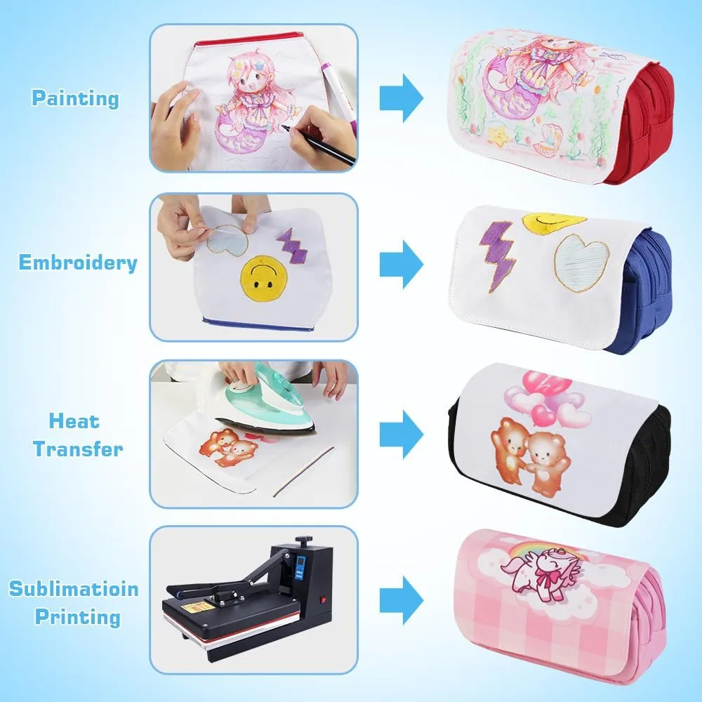 4 PCS Printable Blanks Cosmetic Bags Pencil Case Multipurpose DIY Heat Transfer Makeup Bags Toiletry Pouch with Removable Flap for Sublimation