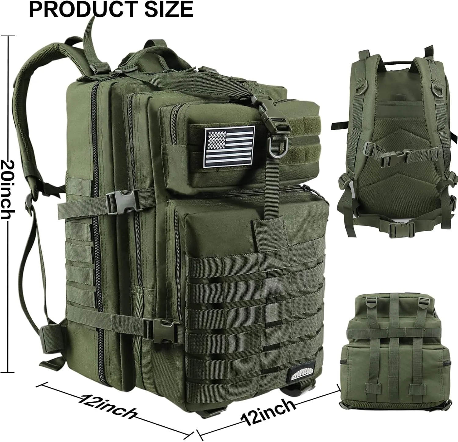 45L Military Tactical Backpack For Men Highland Assault Army Pack 3 Day Molle Bug Out Bag With Water Cup Pouch Large Camping Hiking Green Rucksack Work Daypack