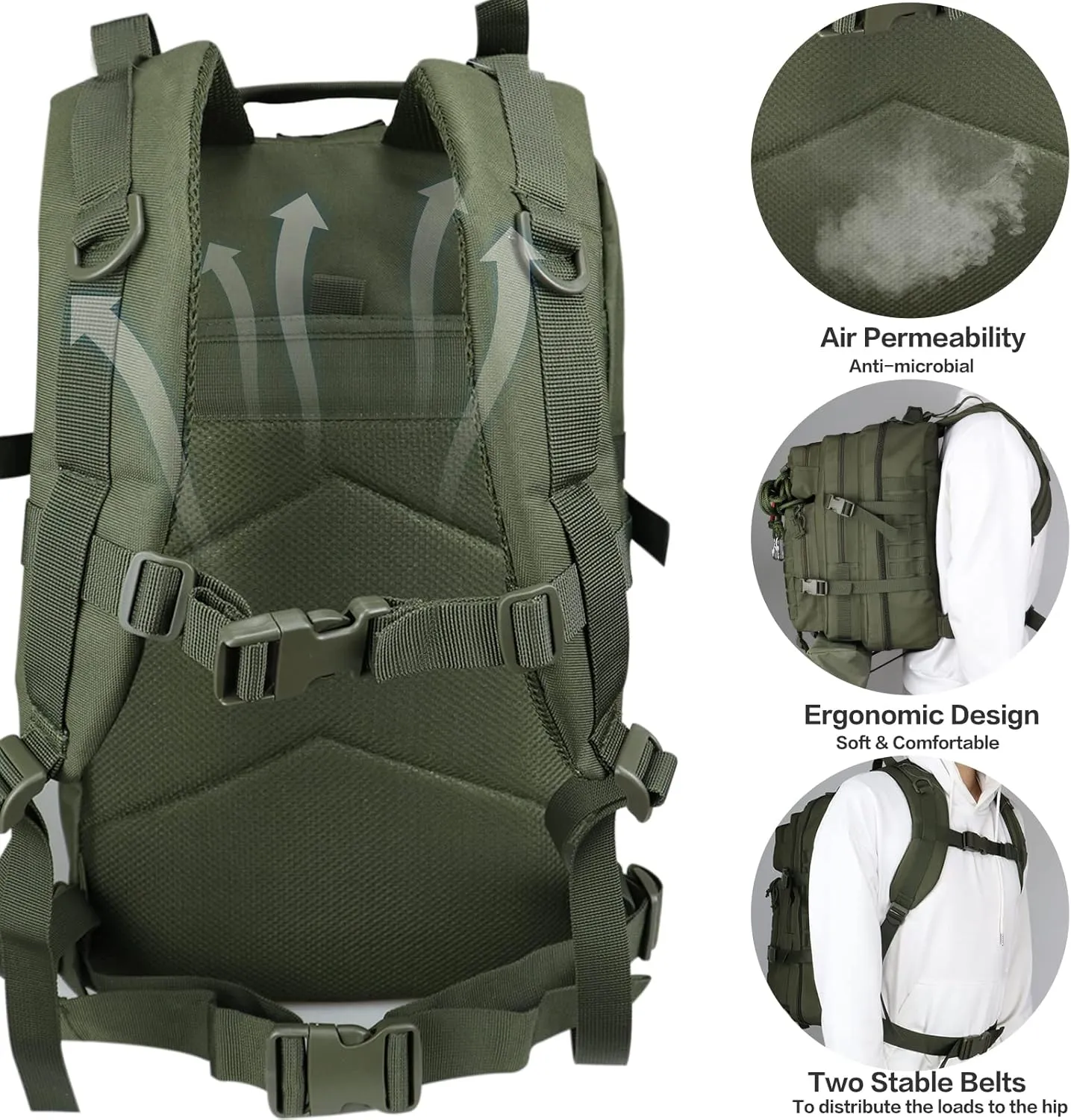 45L Military Tactical Backpack For Men Highland Assault Army Pack 3 Day Molle Bug Out Bag With Water Cup Pouch Large Camping Hiking Green Rucksack Work Daypack