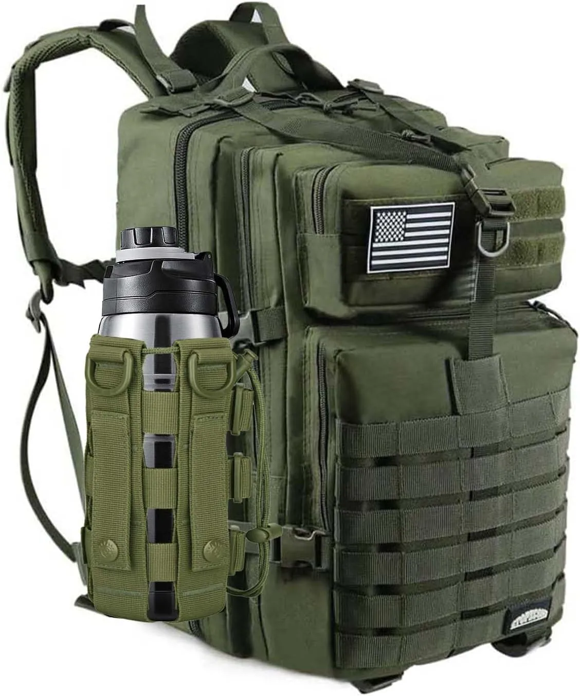 45L Military Tactical Backpack For Men Highland Assault Army Pack 3 Day Molle Bug Out Bag With Water Cup Pouch Large Camping Hiking Green Rucksack Work Daypack
